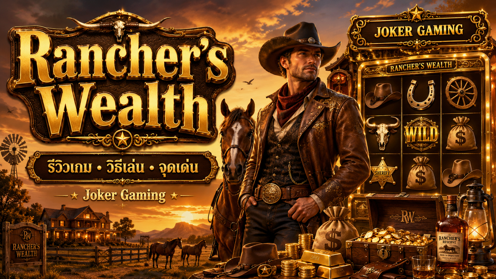 ภาพรีวิวเกม Rancher's Wealth บน Joker Gaming แสดงธีมและบรรยากาศของเกม